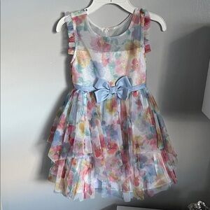 Jona Michelle Multicolor Floral Dress with Blue Bow